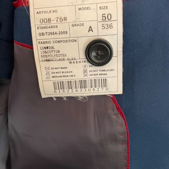 Men’s Navy Blue Suit.  Size 50 Jacket; Size 34 Pant. - Picture 2 of 4